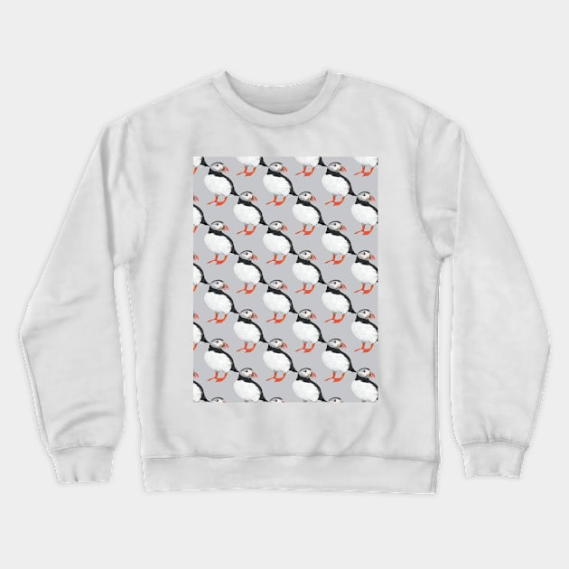 Puffin pattern on grey background Crewneck Sweatshirt by IslesArt